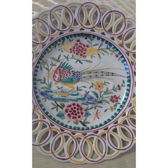 Hand-Painted Portugal Decorative Plate With Bird & Floral Design Outeiro Agueda - Picture 3 of 10